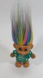 Vintage 1980s Russ Lucky Lottery Troll with Rainbow Hair and Green Shirt Collectible Toy Figure