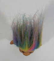 Vintage 1980s Russ Lucky Lottery Troll with Rainbow Hair and Green Shirt Collectible Toy Figure