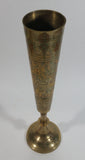 Vintage Hand Engraved Painted Red Green Floral Decor Brass 12" Tall Flower Bud Vase