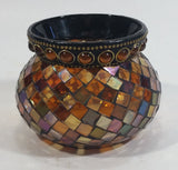 Retired Partylite Global Fusion Mosaic Orange, Pink, Purple, Amber Reflective Glass Tealight Candle Holder