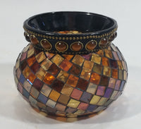 Retired Partylite Global Fusion Mosaic Orange, Pink, Purple, Amber Reflective Glass Tealight Candle Holder