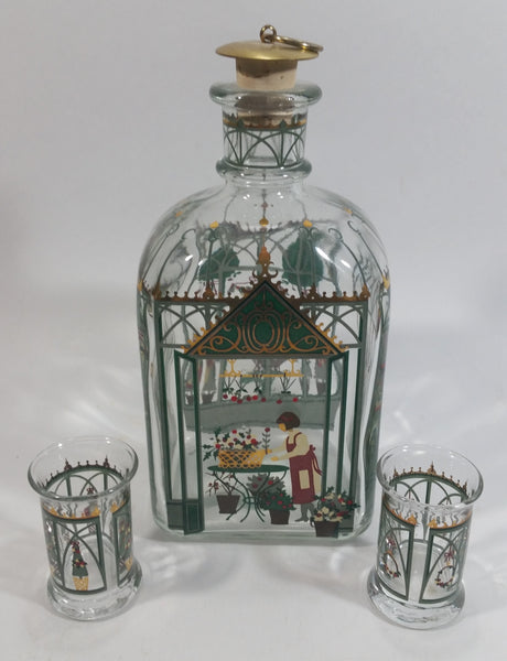 Holmegaard Juleflaske Christmas Themed Clear Glass Decanter Bottle with 2 Glasses - Treasure Valley Antiques & Collectibles