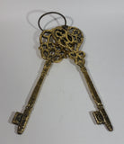 Large 12" Very Heavy Metal Gold Brass Look Skeleton Keys on Large Key Ring Hoop Wall Decor