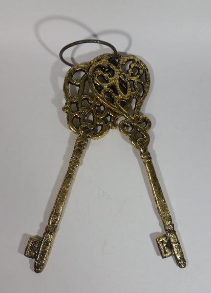 Large 12 Very Heavy Metal Gold Brass Look Skeleton Keys on Large