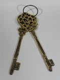 Large 12" Very Heavy Metal Gold Brass Look Skeleton Keys on Large Key Ring Hoop Wall Decor