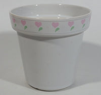 White Ceramic Pink Heart Themed 4" Tall Ceramic Flower Pot Made by "Terra"