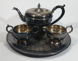 Antique Viking Plate Silver E.P. Copper Tea Serving Set with Tray, Teapot, Creamer and Sugar - 4 Piece Set - Made in Canada