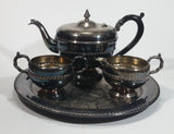 Antique Viking Plate Silver E.P. Copper Tea Serving Set with Tray, Teapot, Creamer and Sugar - 4 Piece Set - Made in Canada