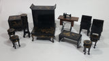 Vintage Japanese Hina Black Lacquered Hand Made Hand Painted Miniature Wood Doll Furniture Lot of 12 Pieces - Treasure Valley Antiques & Collectibles