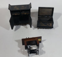 Vintage Japanese Hina Black Lacquered Hand Made Hand Painted Miniature Wood Doll Furniture Lot of 12 Pieces - Treasure Valley Antiques & Collectibles