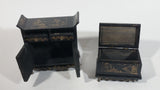 Vintage Japanese Hina Black Lacquered Hand Made Hand Painted Miniature Wood Doll Furniture Lot of 12 Pieces - Treasure Valley Antiques & Collectibles