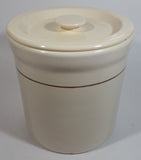 Cream White with Thin Brown Stripe 6 1/2" Tall Ceramic Crock Pot with Lid