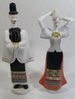 Vintage Aquincum Made In Hungary Man and Woman Couple Hand Painted 10" Tall Porcelain Figurines Set