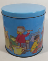Cute Vintage Children Playing Chef and Baker with Ingredients Blue Tin Metal Canister