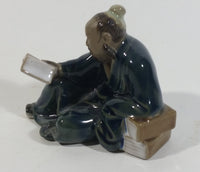Vintage Asian Man Reading A Book Decorative Figurine