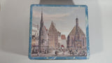 Vintage Blue Trimmed Old English Town Scenery Decorative Metal Tin Container