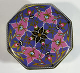 Colorful Ornate Decorative Flower Themed Octagon Shaped Tin Metal Container