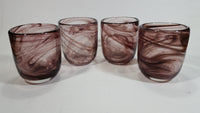 Set of 4 Amethyst Purple Swirl Heavy Art Glass Cups