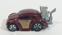 2010 Hot Wheels Volkswagen Beetle (Tooned) Metalflake Dark Red Die Cast Toy Car Vehicle