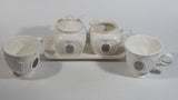 Bombay Company White Embossed Floral Design Creamer, Sugar Bowl, Tea Cup Set