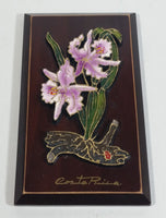 Hecho A Mano Hand Made Purple Flower Themed Costa Rica Wooden Plaque Wall Hanging Travel Souvenir Collectible