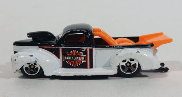 2001 Hot Wheels Harley Davidson Motor Cycles '40 Ford Truck White Black Die Cast Toy Car Vehicle