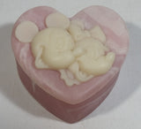 Vintage Incolay Disney Mickey Mouse and Minnie Mouse Pink Heart Shaped Marble Like Lidded Trinket Box Cartoon Collectible