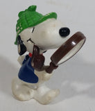 Vintage United Features Peanuts Snoopy Detective Sleuth Holding A Magnifying Glass PVC Toy Figure Made in Hong Kong