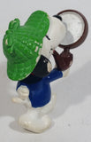 Vintage United Features Peanuts Snoopy Detective Sleuth Holding A Magnifying Glass PVC Toy Figure Made in Hong Kong