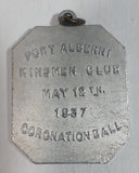 Antique Port Alberni, B.C. Kinsmen Club May 12th 1937 Coronation Ball Metal Pendant