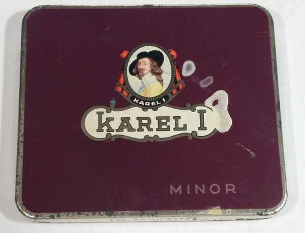 Rare Antique 1935 Karel I Minor 10 Cigar 10 Senorita Dark Red Hinged Tin Metal Container Made in Holland