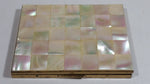 Vintage Beautiful Mother of Pearl Square Tiled Design Gold Toned Metal Hinged Cigarettes Smokes Case Box