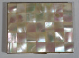Vintage Beautiful Mother of Pearl Square Tiled Design Gold Toned Metal Hinged Cigarettes Smokes Case Box