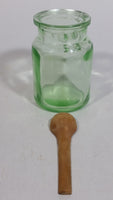Vintage Vaseline Uranium Style Green Glass Jar With Wooden Spoon
