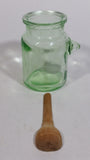 Vintage Vaseline Uranium Style Green Glass Jar With Wooden Spoon