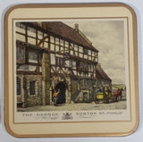 Vintage Set of 5 Pimpernel Celluware Old English Inns 4" x 4" Cork Backed Coasters Made in England