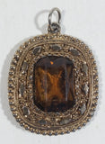 Vintage Brown Smoky Topaz Gemstone In Gold Tone Metal Necklace Pendant