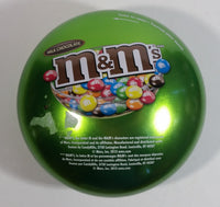 2013 M & M's Chocolate Candies Green Character Christmas Themed Candy Shaped Round Tin Metal Container