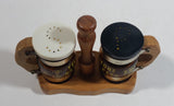 Vintage Yellowstone National Park Glass and Wooden Beer Stein Shaped Salt & Pepper Shakers With Holder Souvenir Travel Tourism Collectible