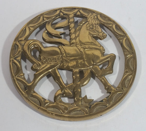 1979 Rubel Brass Carousel Horse Hot Pot Plate Holder Metalware Tableware Collectible