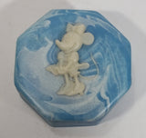 Vintage Incolay Disney Minnie Mouse Blue Octagon Shaped Marble Like Lidded Trinket Box Cartoon Collectible