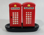 British London England Style Red and White Telephone Booth Salt and Pepper Shakers with Black Ceramic Holder