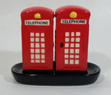 British London England Style Red and White Telephone Booth Salt and Pepper Shakers with Black Ceramic Holder