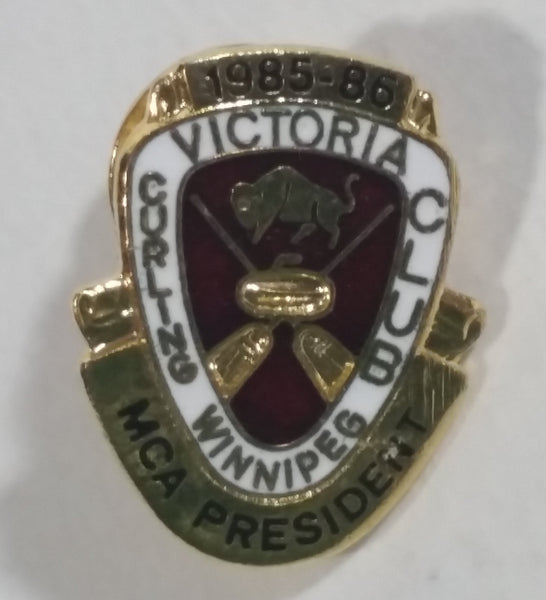 Vintage 1985-86 Victoria Winnipeg Curling Club MCA President Enamel Metal Pin