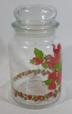 Vintage 1980 American Greetings Strawberry Shortcake's Pink Kitty Cat Pet Crawling On Strawberries 'Delicious' 7" Tall Glass Jar with Lid