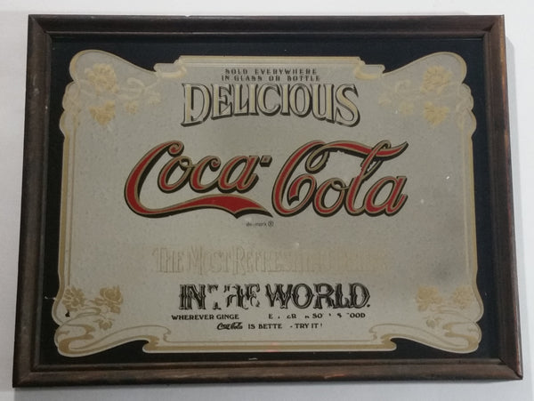 Vintage 1977 Delicious Coca-Cola Coke Soda Pop Drink Wood Framed Mirror Pub Lounge Wall Decor