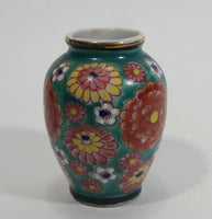Occupied Japan Miniature Small Porcelain Flower Pattern Green Bud Vase 2 5/8" Tall