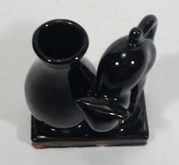 Vintage Art Deco Black Cat and Vase on a Book Porcelain Toothpick Holder