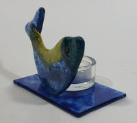 Decorative Blue Yellow Green Art Glass Fish Candle Holder