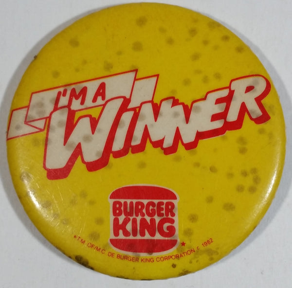 Vintage 1982 Burger King Restaurants I'm A Winner Employee Promotional Round Button Pin